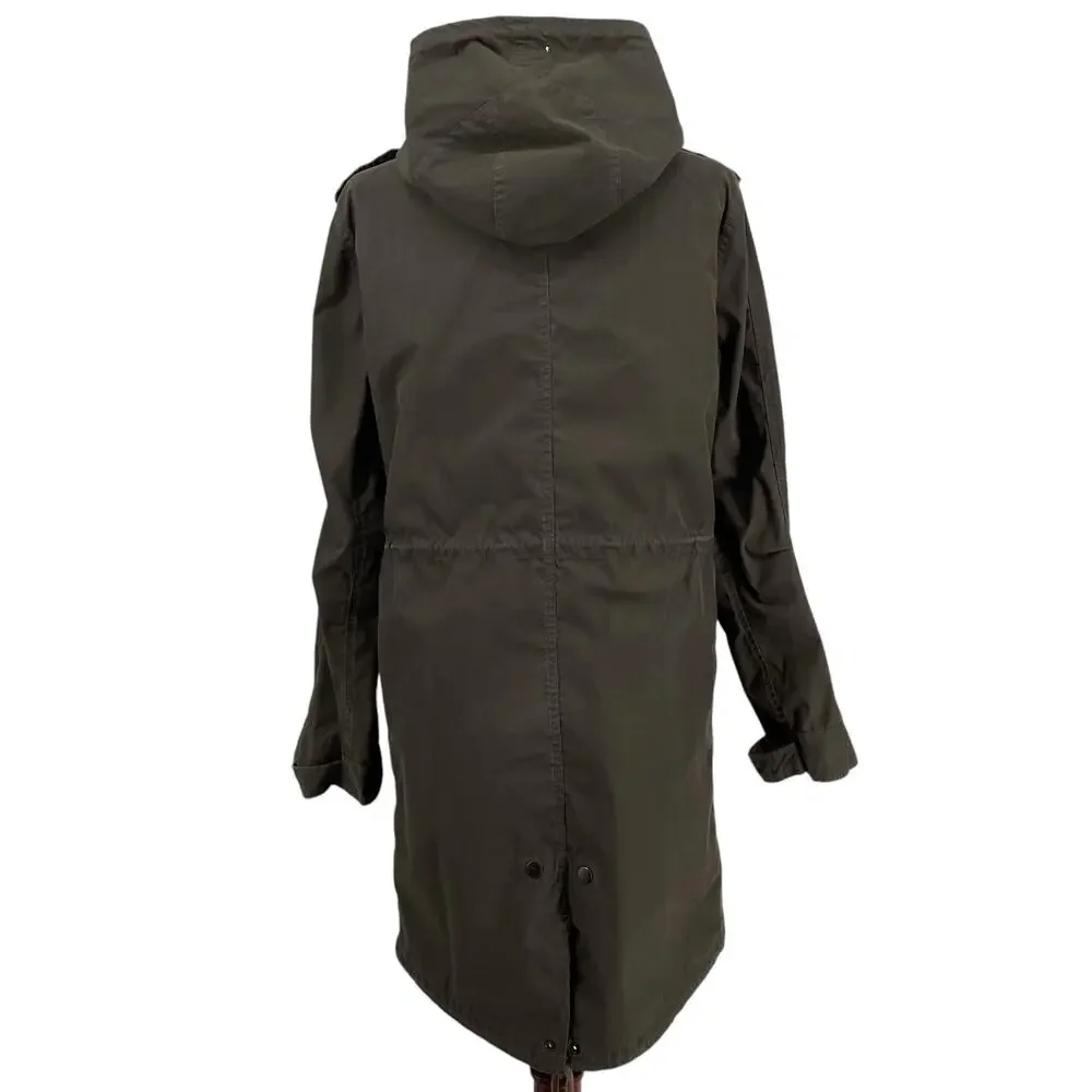 RW Co Longline Duck Canvas Chore Utility‎ Jacket S Green No Lining Drawstring